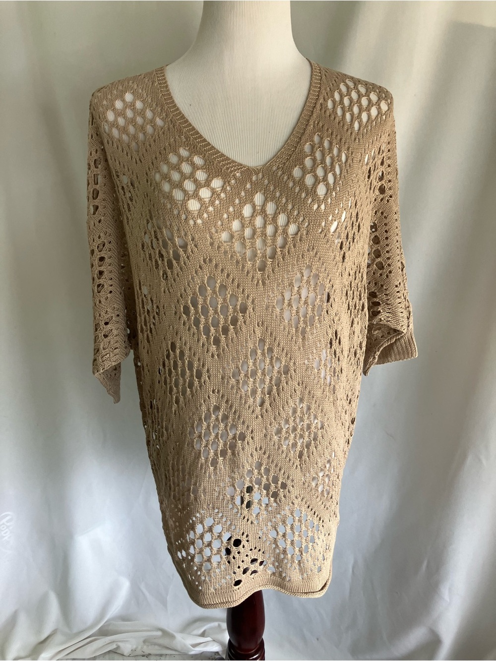 V-Neck Open Knit Short Sleeve Sweater